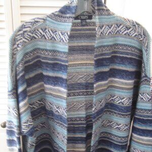 CHAPS DENIM PRINT 77% COTTON CARDIGAN SWEATER LADY'S SIZE XL